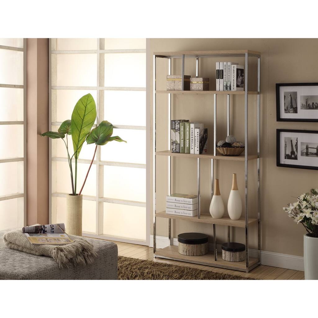 72-inch High Natural Reclaimed-Look Chrome Metal Bookcase