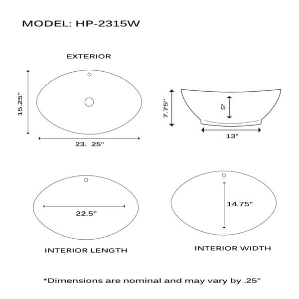 Highpoint Collection 23-inch White Ceramic Oblong Bathroom Vessel Sink
