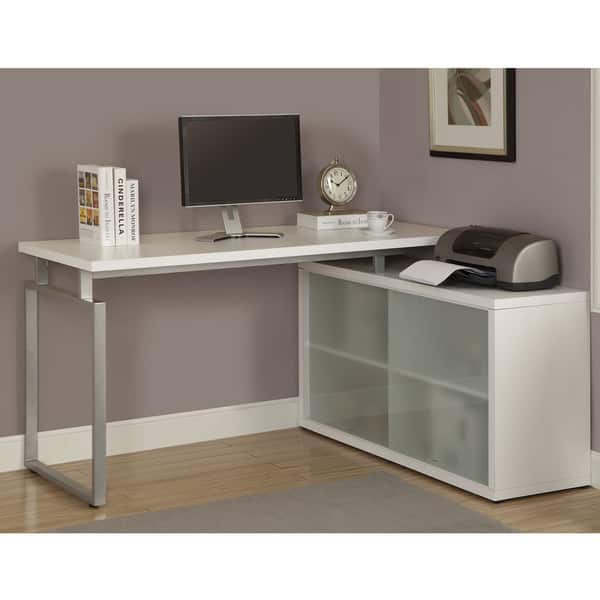 Shop White L Shaped Desk With Frosted Glass Overstock 8334608