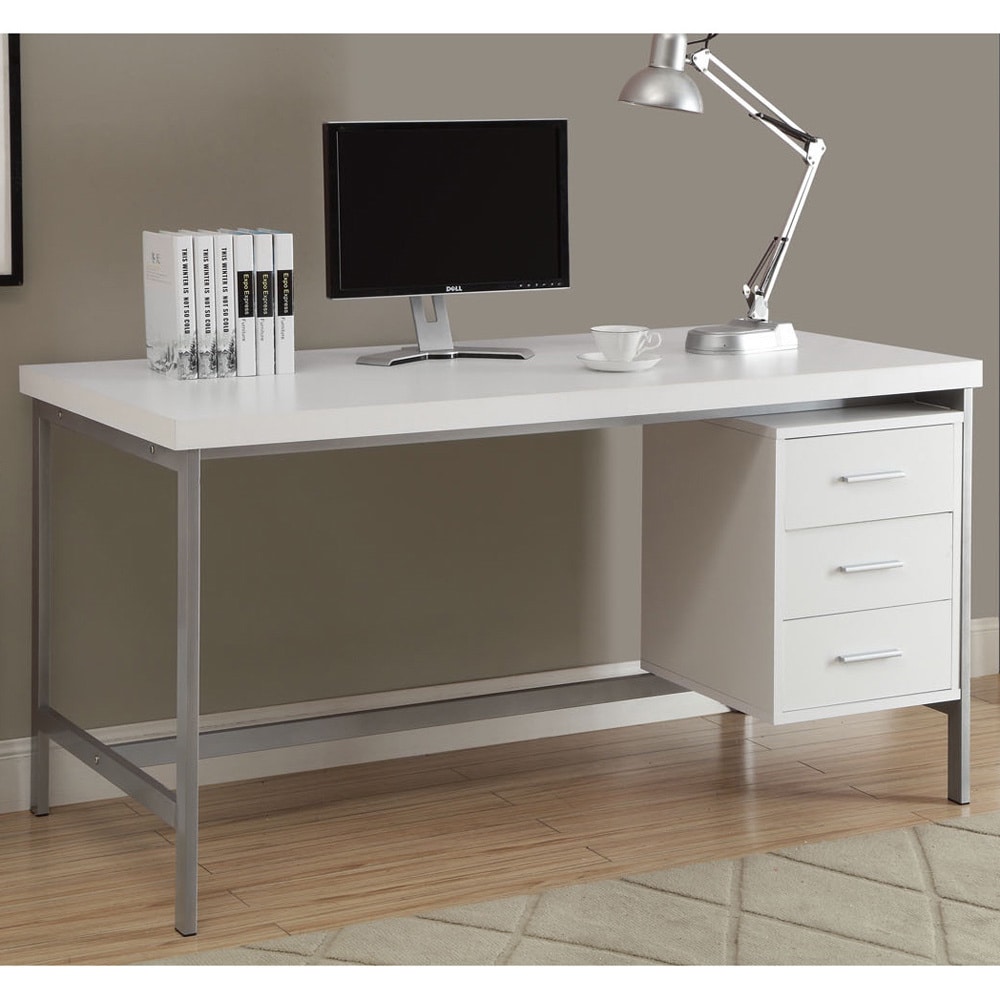 Shop White And Silver Metal 60 Inch Office Desk Overstock 8334610