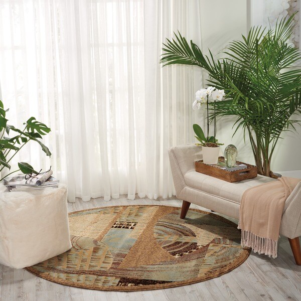 Shop Nourison Modesto Asymmetricalpattern Beige Rug (5'3'' Round) Free Shipping Today