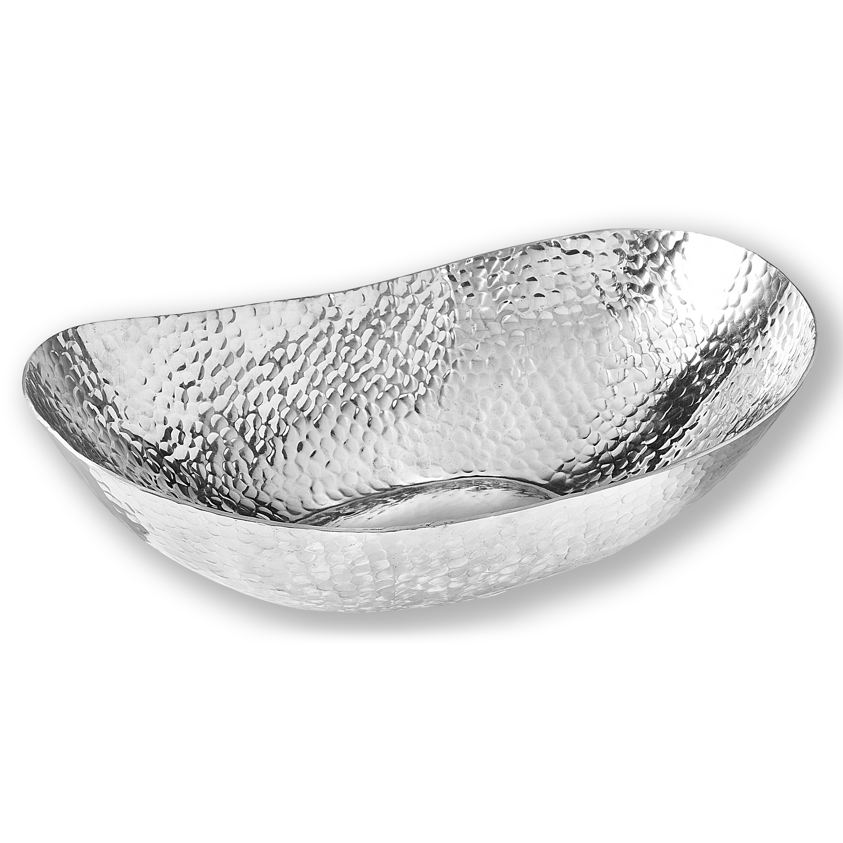 Extra Large 22inch Hammered Aluminum Oval Decorative Bowl Silver