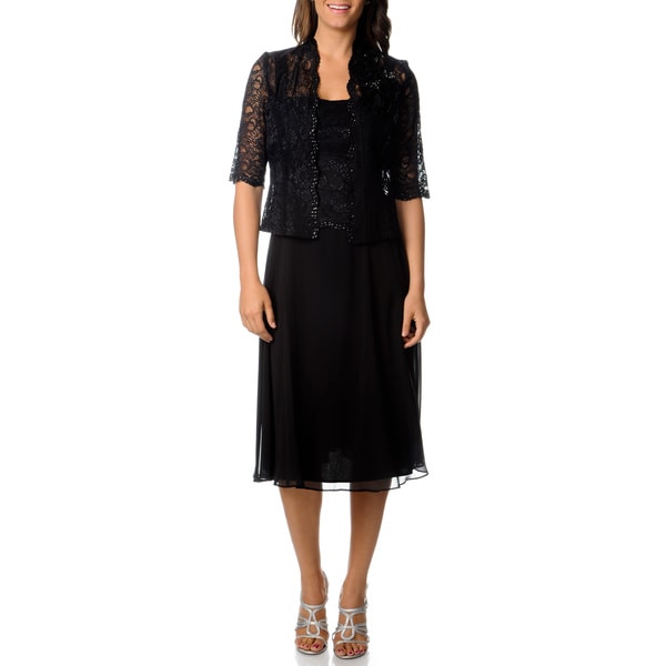 R & M Richards Women's Black Lace Dress and Jacket Set - 15647033 - Overstock.com Shopping - Top ...