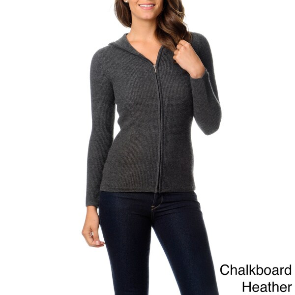 cashmere zip front hoodie women's