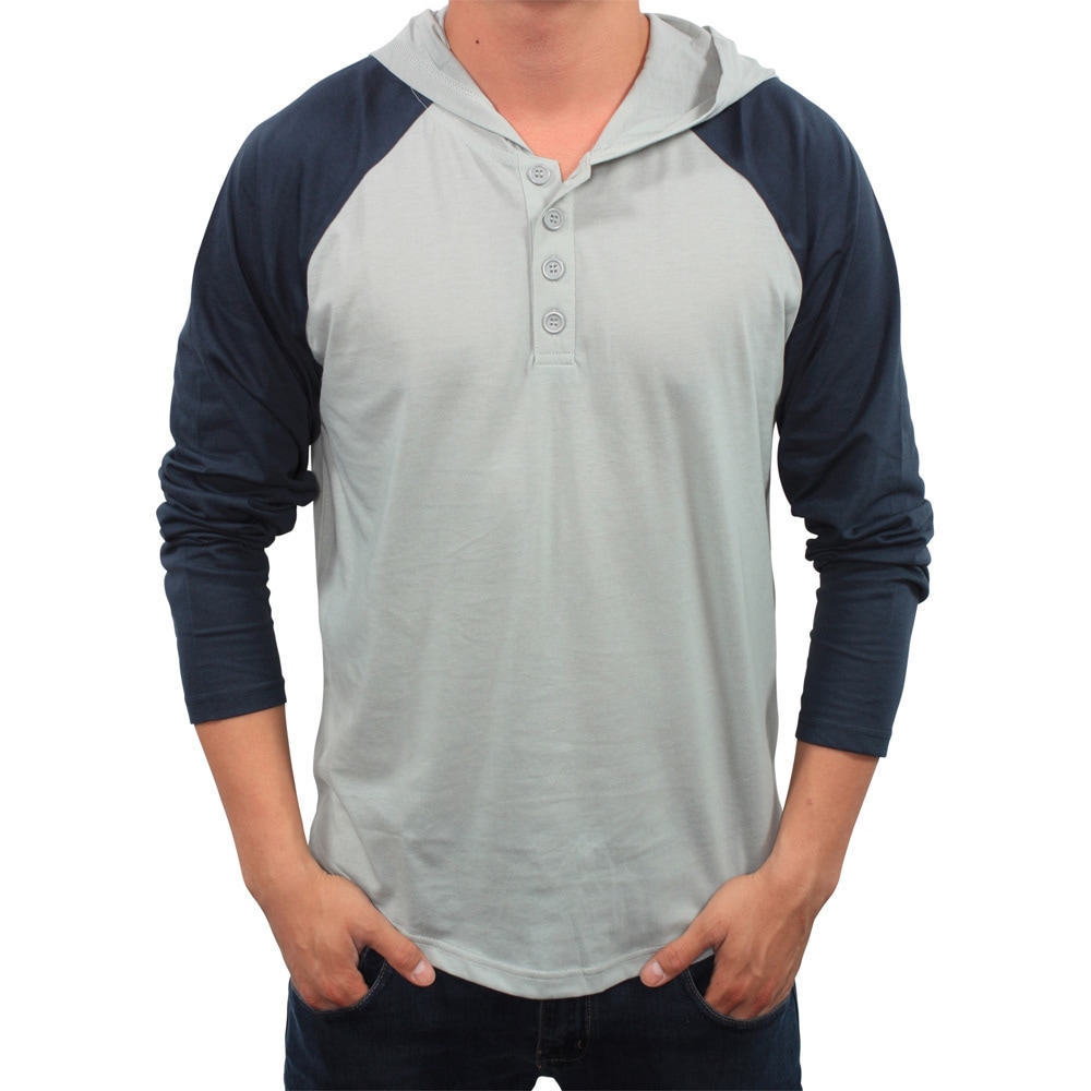 Something Strong Mens Gray And Midnight Hooded Henley Shirt