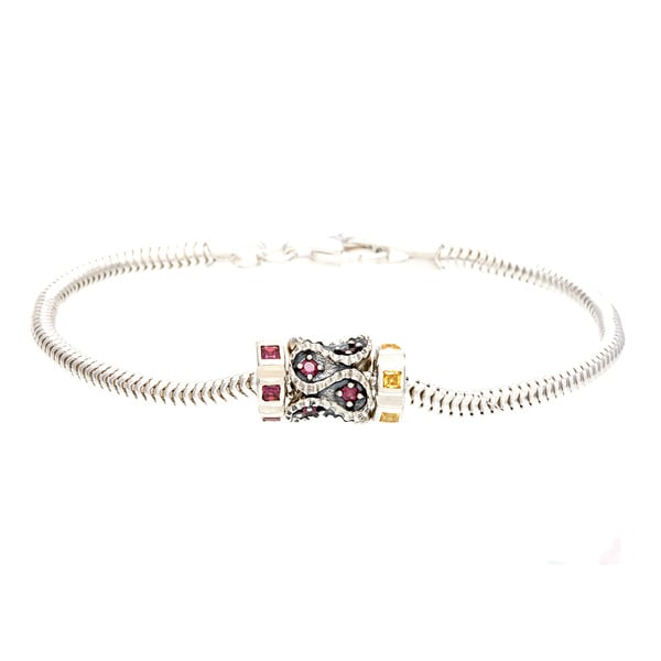 Sterling Silver Red and Yellow Crystal Bead Charm Bracelet   15650046