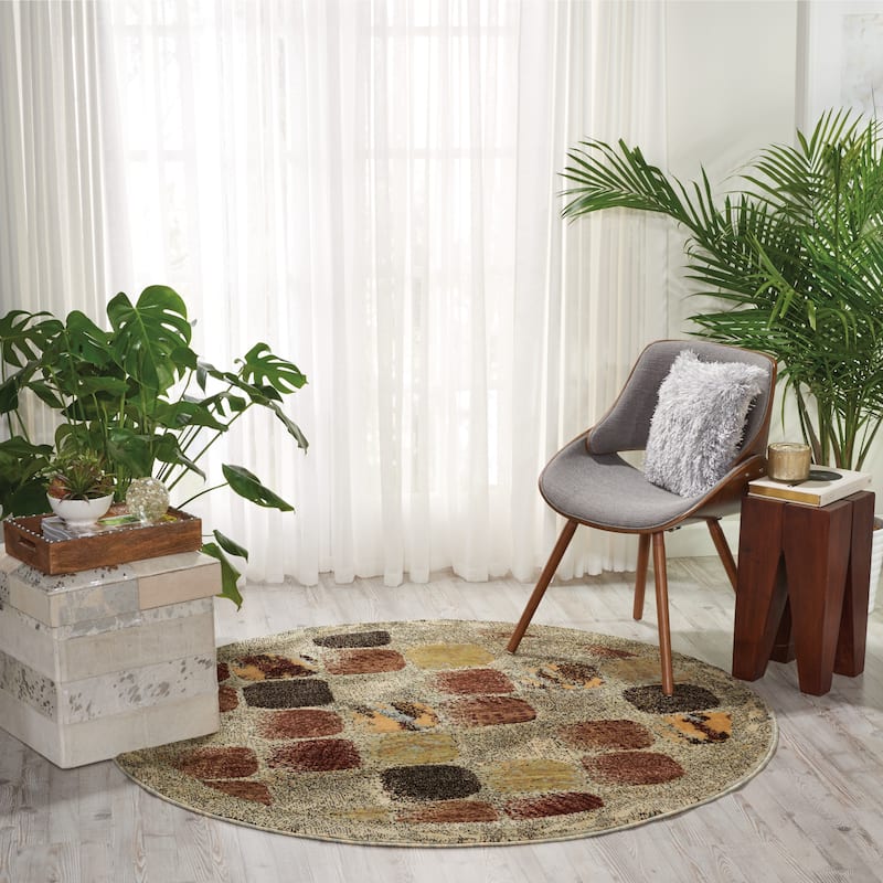 Nourison Modesto Geometric Area Rug - 7'10" Round - Beige/Grey - Round