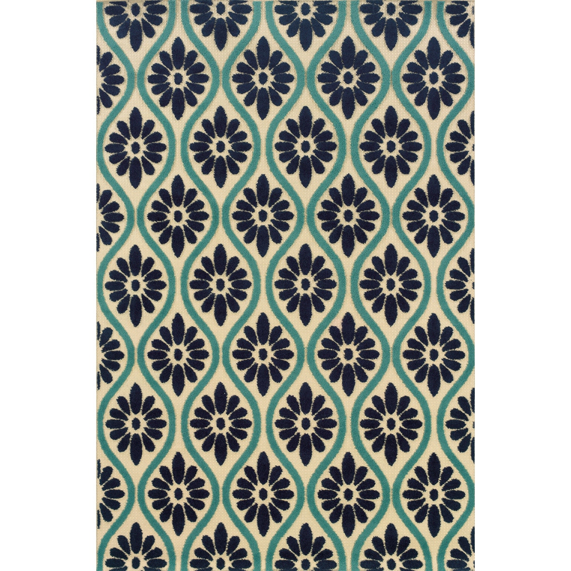 Ivory/ Blue Floral Indoor/ Outdoor Polypropylene Area Rug (25 X 45)