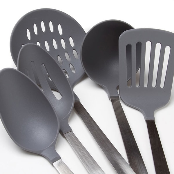 Gibson Home Branwyn 5 Piece Kitchen Tool Set - Brown, Nylon Material,  Stainless Steel Handles, Dishwasher Safe - Kitchen Utensil Set in the Kitchen  Tools department at