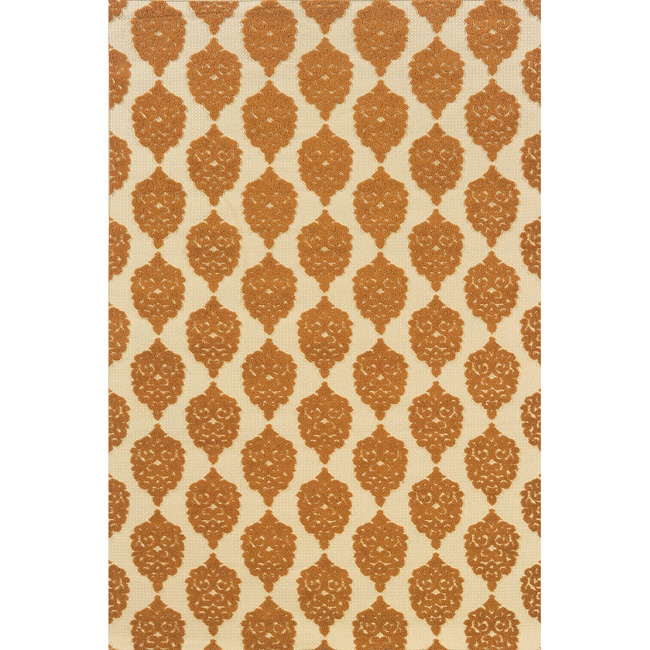 Indoor/ Outdoor Ivory/ Orange Area Rug (53 X 76)