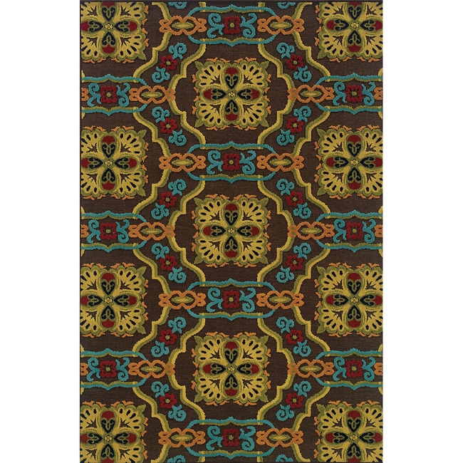 Indoor/ Outdoor Antimicrobial Brown/ Multi Area Rug (53 X 76)