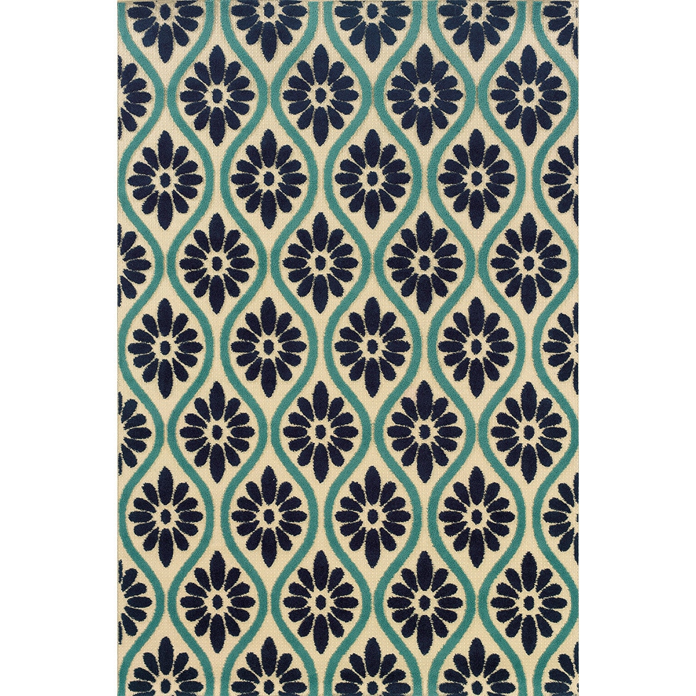 Indoor/ Outdoor Polypropylene Blue/ Ivory Area Rug (67 X 96)