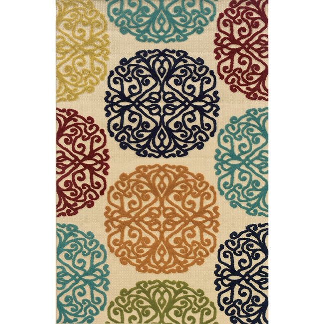 Indoor/ Outdoor Ivory/ Multi Area Rug (67 X 96)