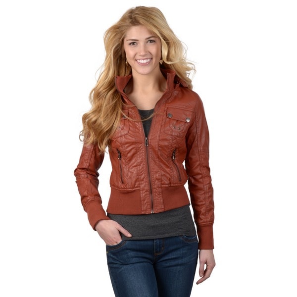 Shop Hailey Jeans Co. Juniors Faux Leather Fur Lined Hooded Jacket ...