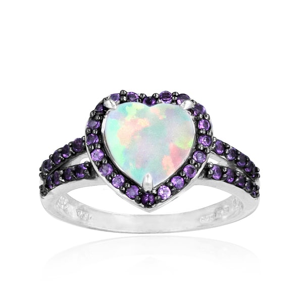 Glitzy Rocks Sterling Silver Opal and Amethyst Heart Ring - 15652279 ...