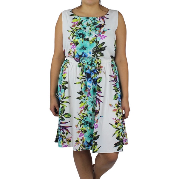Wrapper Women's Plus White Floral Print Sleeveless Dress Dresses