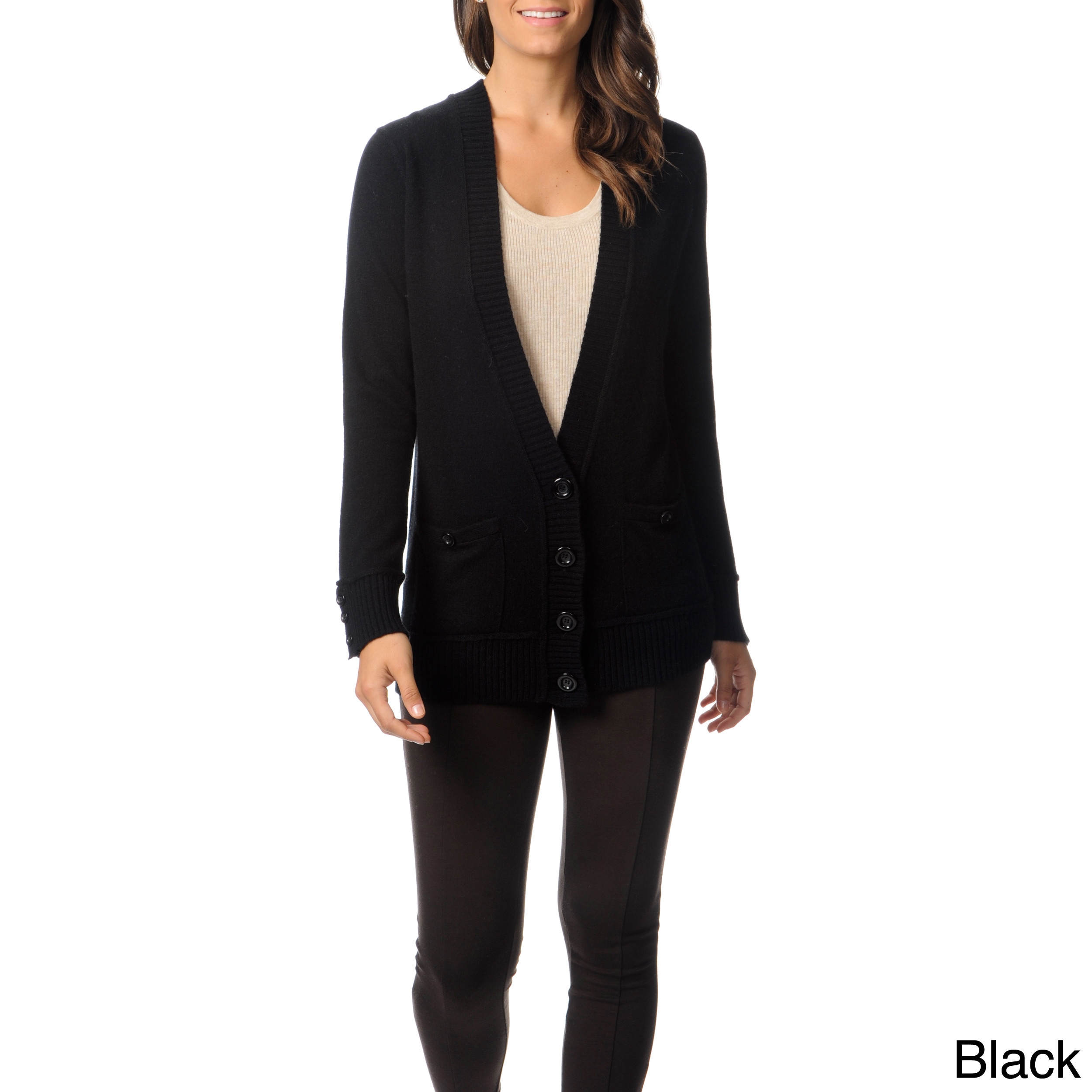 Ply Cashmere Womens V neck Boyfriend Cardigan