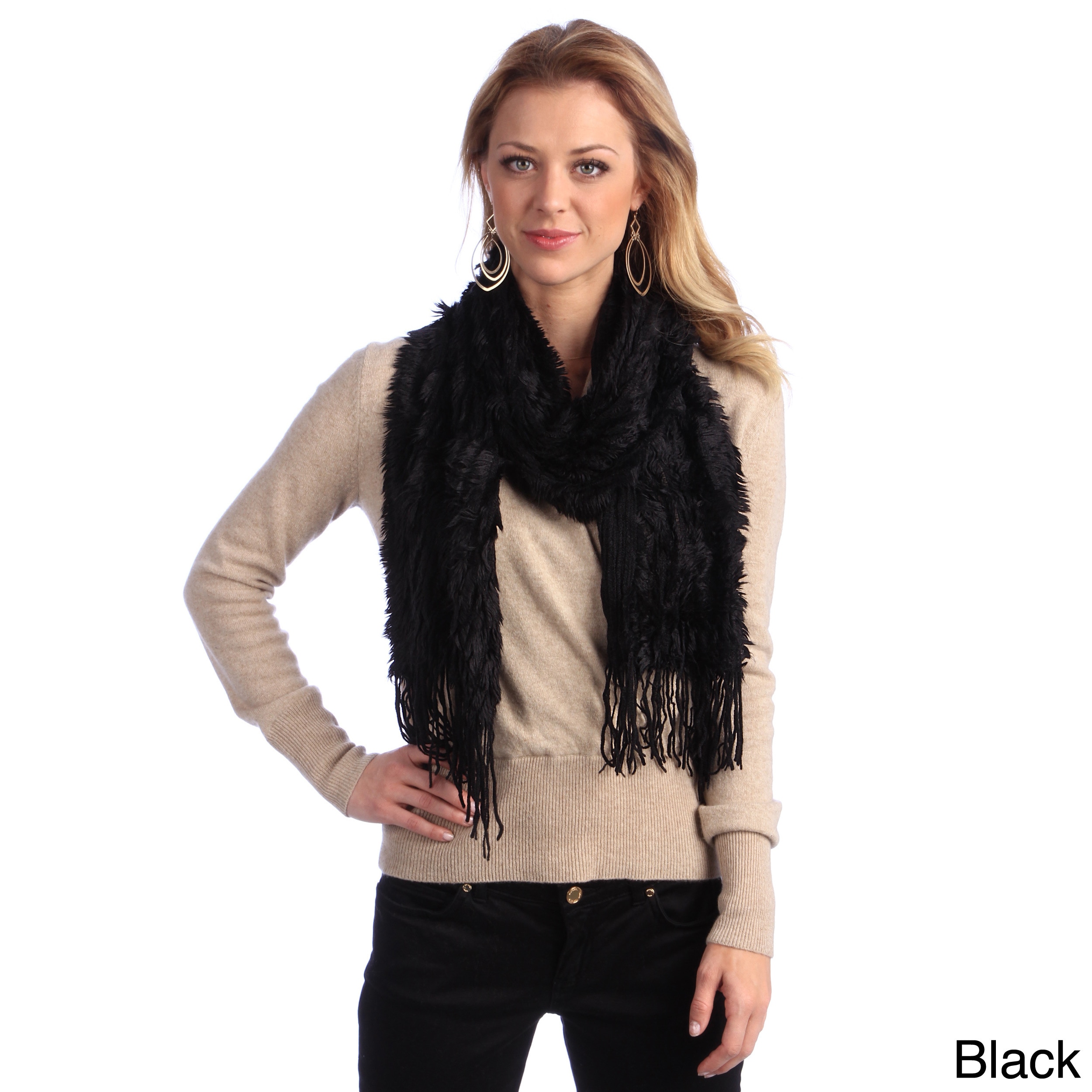 Womens Solid Faux Fur Scarf