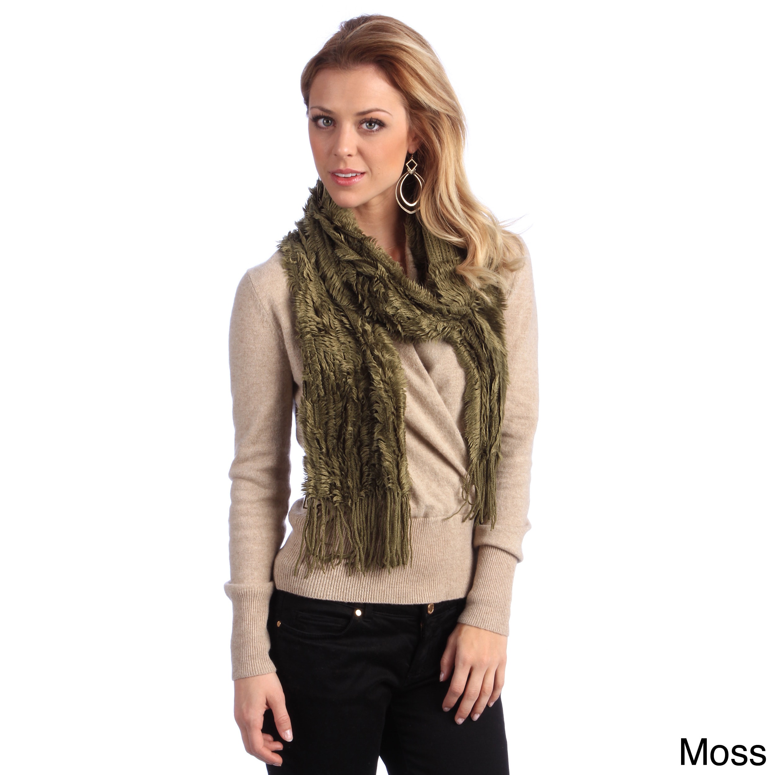 Womens Solid Faux Fur Scarf