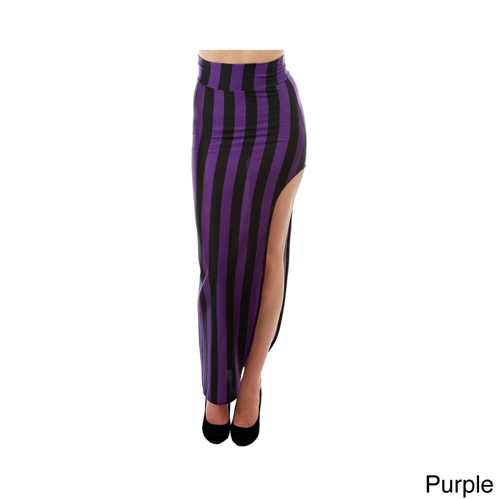 Stanzino Womens Striped High waist Side Slit Maxi Skirt