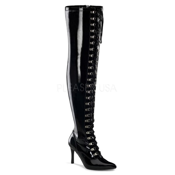 leather lace up thigh high boots