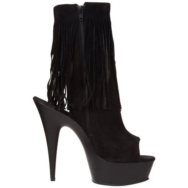 PLEASER Ankle Bootie Peep Toe Open Back Platform Fringed DELIGHT-1019 Black