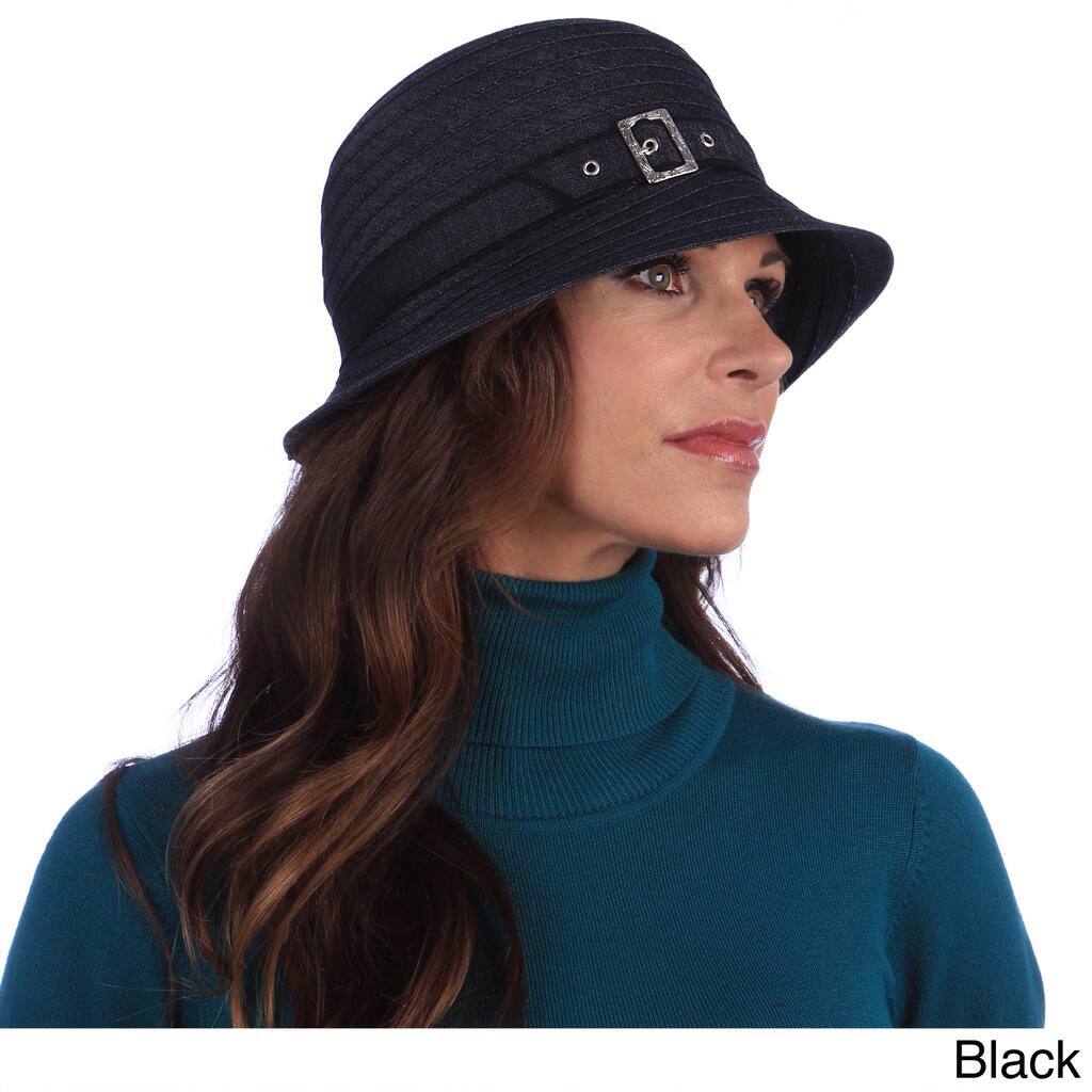 Swan Women's Year Round Feminine Black/Tan Denim Ribbon Packable Hat