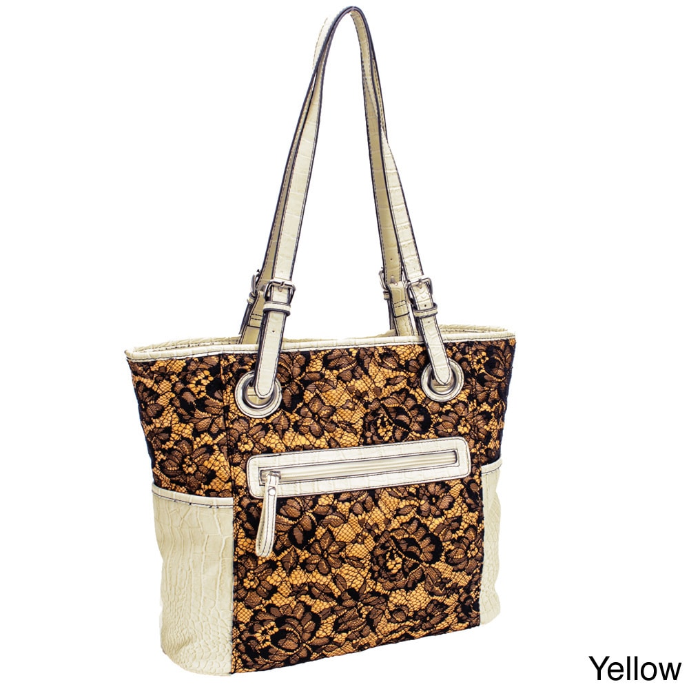 Parinda Melody Quilted Fabric With Croco Faux Leather Tote