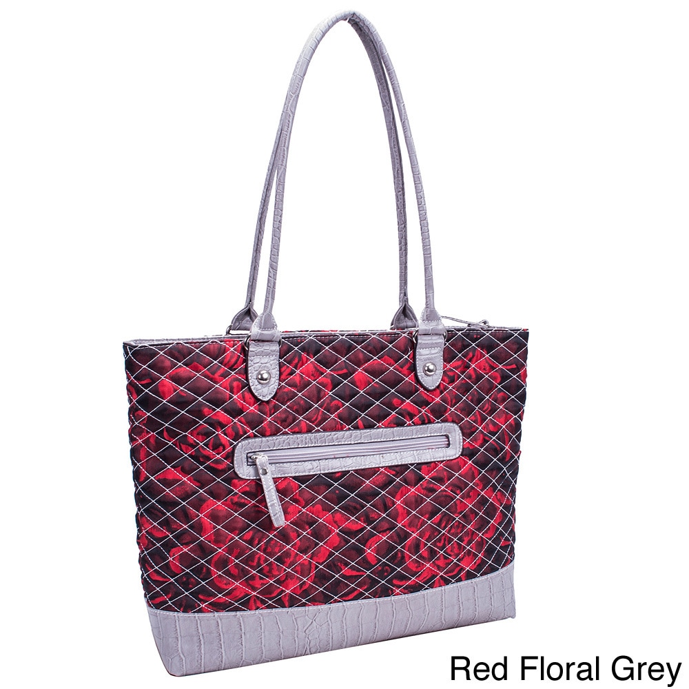 Parinda Allie Quilted Fabric With Croco Faux Leather Tote