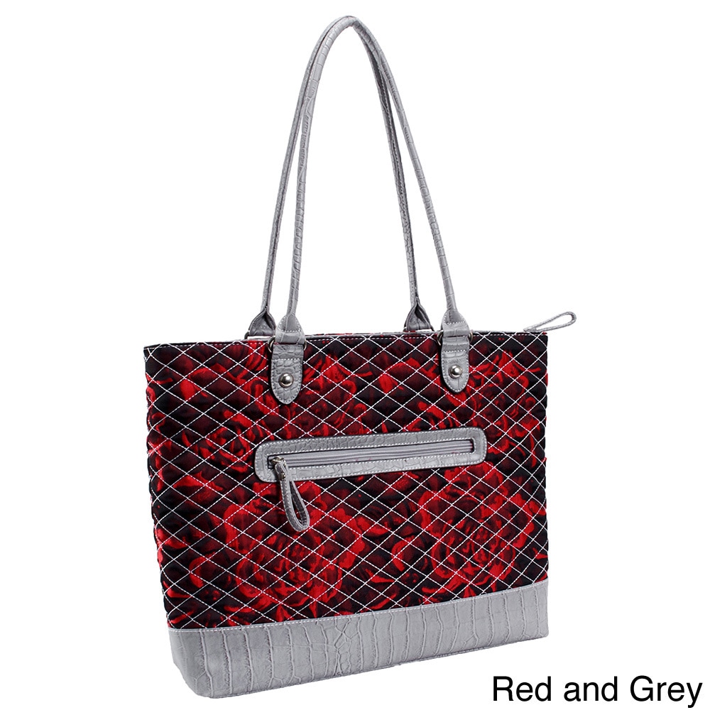 Parinda Allie Quilted Fabric With Croco Faux Leather Tote