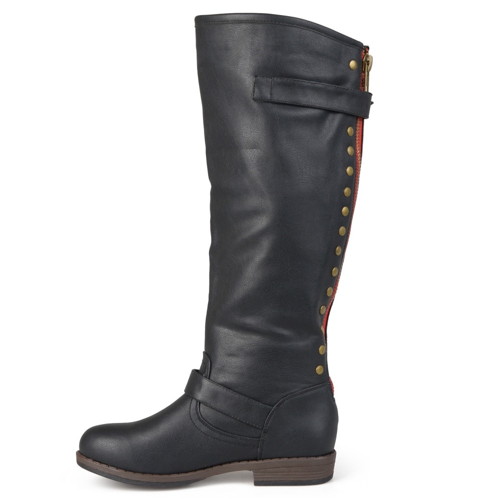 black boots with red zipper