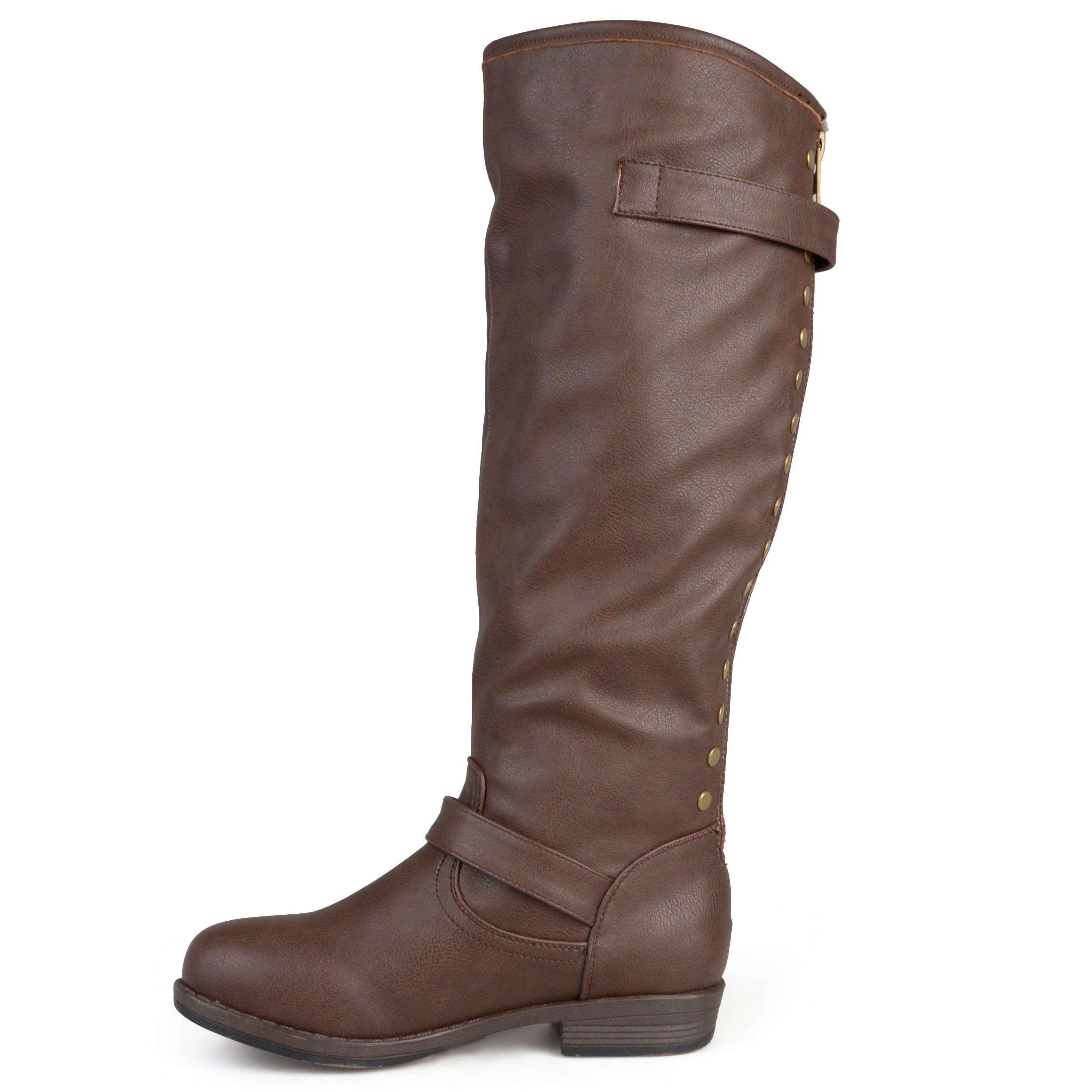 brown boots with red zipper