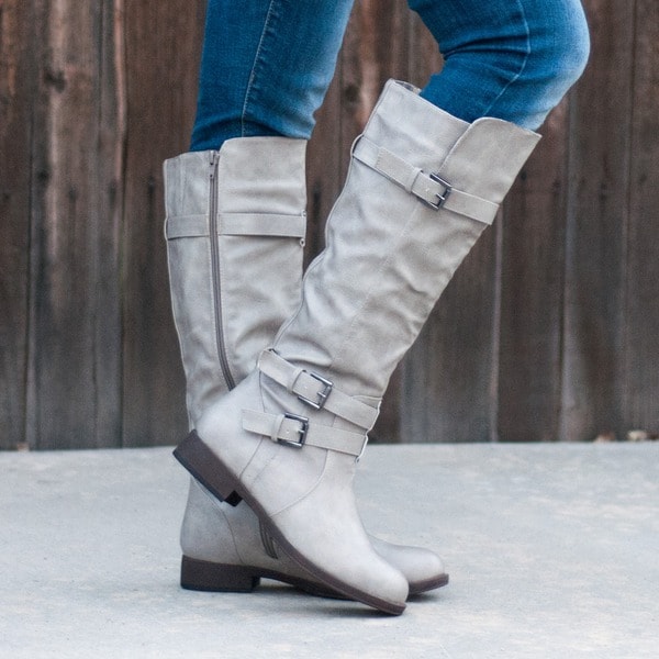 Gray tall boots top wide calf