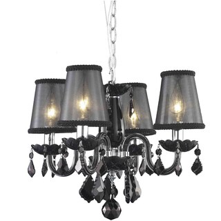 Somette 4-Light Black Chandelier with Crystals and Shades (Rococo Hanging Fixture) - Chandeliers For Bedrooms by Overstock.com