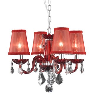 Somette 4-Light Red Chandelier With Crystals and Shades (Rococo 4 Light Red Chandelier) - Chandeliers For Bedrooms by Overstock.com