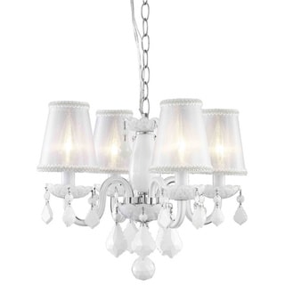 Somette 4-Light White Chandelier with Crystals and Shades (Rococo White Chandelier) - Chandeliers For Bedrooms by Overstock.com