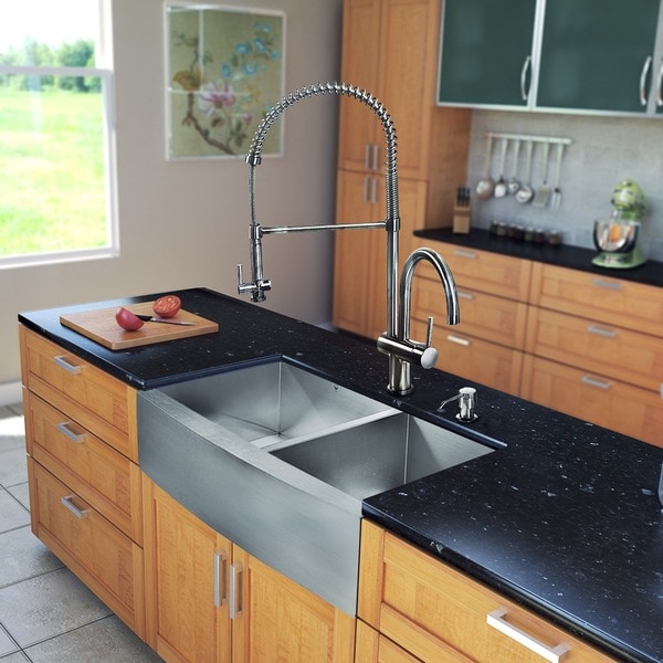 VIGO All-in-One 36-inch Stainless Steel Farmhouse Kitchen Sink and Dresden Stainless Steel Faucet Set