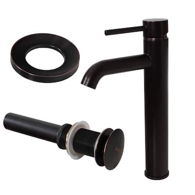 Elite Oil-rubbed Bronze Tall Single-handle Bathroom Vessel Faucet and Pop-up Drain
