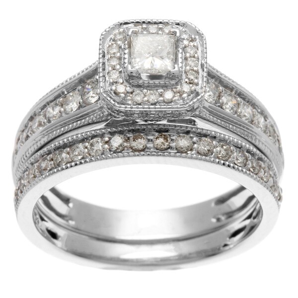 Sofia 14k White Gold 1ct TDW IGL Certified Princess Cut Diamond Bridal Set