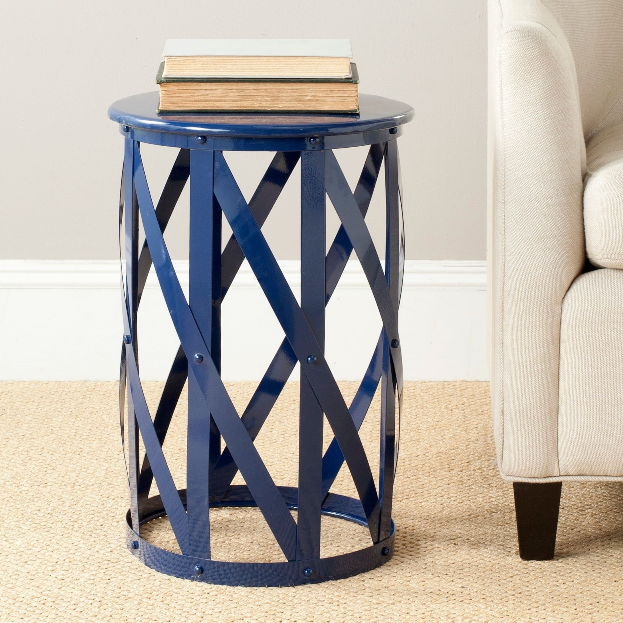 Shop Safavieh Bertram Navy Lattice Iron Stool 14 X 14 X 20 7 Overstock 8343882