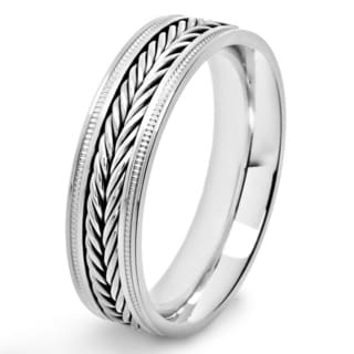 Crucible Polished Stainless Steel Braided Inlay Comfort Fit Ring (6mm) - White