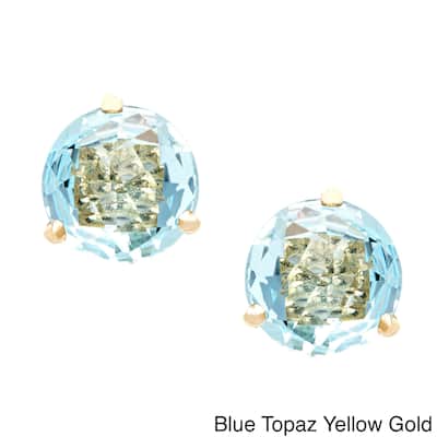Kabella 14k Gold Blue or White Topaz Birthstone Briolette Stud Earrings