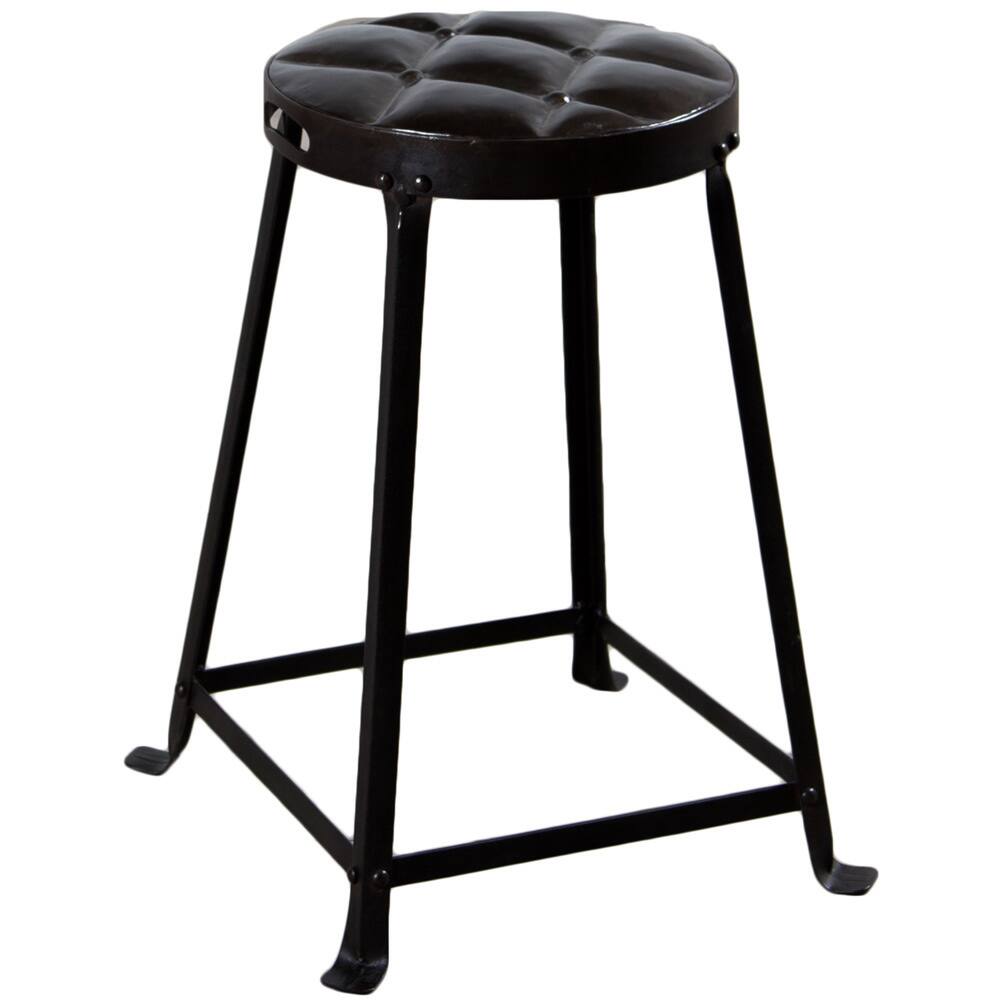 Handmade Old Iron Lacquer 21-Inch Tufted Top Metal Stool (India)