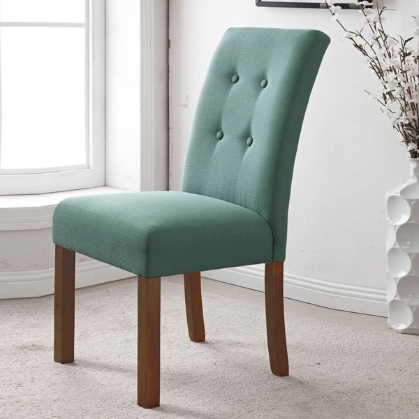 HomePop 4-button Tufted Aqua Textured Parsons Chair (Set of 2). Opens flyout.