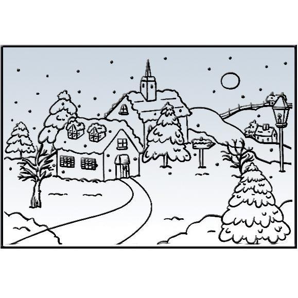 Nellies Choice Picture Embossing Folder 4 X6  Snowy Village 1