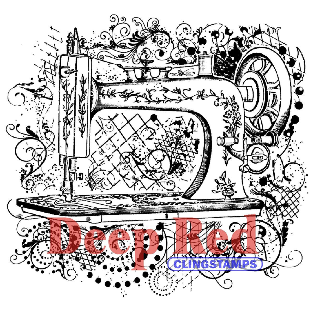 Deep Red Cling Stamp  Sewing Machine Flourish
