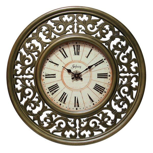 Shop Crescendo 26-inch Antiqued Gold MDF Wall Clock - Free Shipping ...