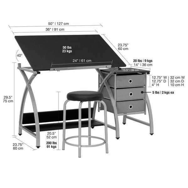 Studio Designs Comet Center Drafting and Hobby Craft Table w Stool