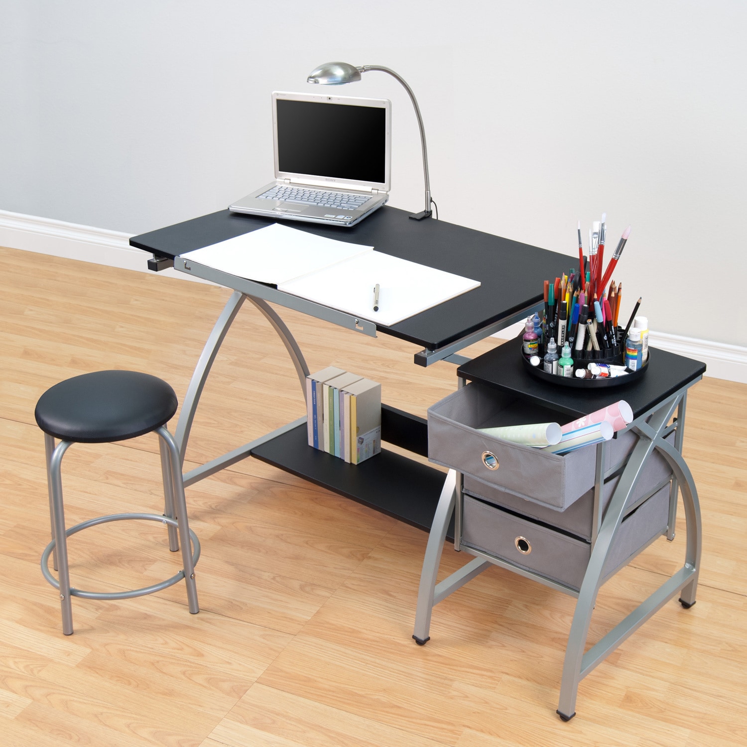 Studio Designs Comet Blue Drafting Hobby Craft Table With Stool 