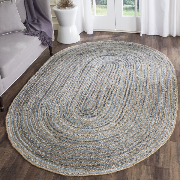 Safavieh Cape Cod Handmade Natural / Blue Jute Natural Fiber Rug (8' x 10') - 8' x 10'